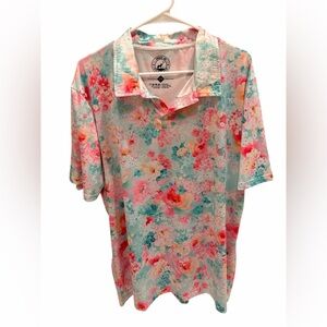 Proud 90 Golf is Fun Polo Shirt Mens 2XL Short Sleeve Poly Spandex Purple Floral